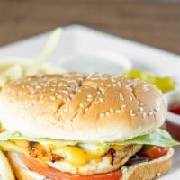 Mediterranean Burger · Fresh ground beef patty, tomatoes, onions, cabbage, mayonnaise, cheese and fries.
Option: be...