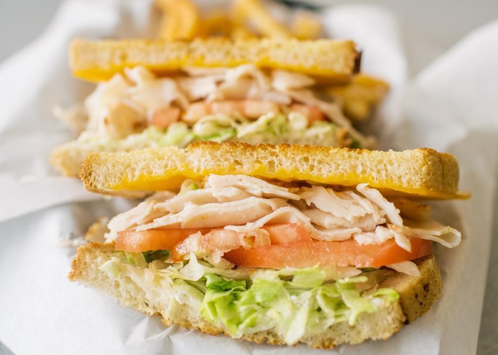 Turkey & Cheddar · On grilled sourdough with lettuce, tomato, and mayo