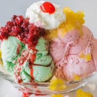 Create Your Own - · Choose 2 ice cream flavors, 2 sauces, and choice of banana or brownies.