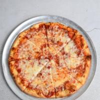 Cheese Pizza · Traditional naples style thin crust topped with pizza sauce and mozzarella.