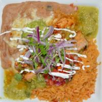 Baja Asada Bowl · Your choice of meat with fresh guacamole, cilantro, red onion, avocado tomatillo salsa, chip...