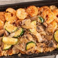 Shrimp Plate · Grilled shrimp served with vegetables and steamed rice.