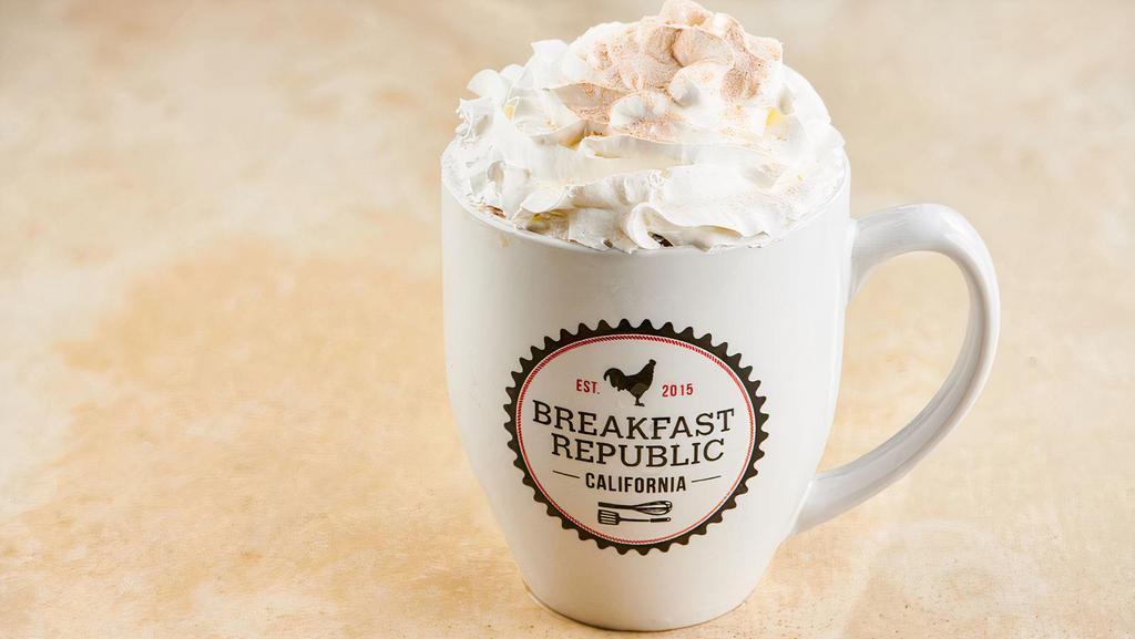 Breakfast Republic Latte · Espresso, vanilla, chai, mocha and steamed milk topped with whipped cream and chai powder.