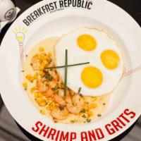 Shrimp & Grits Breakfast · Gouda cheese infused grits and shrimp cooked with 
