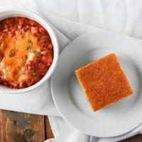 Our Homemade Texas Chili With Corn Bread · Delicious and Made Fresh Everyday!