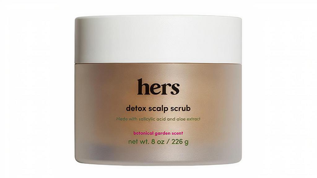 Hers Vegan Detox Exfoliating & Moisturizing Scalp Scrub (8 Oz) · We've all got a lot going on inside our heads, and there’s plenty going on  top of them, too. Hers Vegan Detox Exfoliating & Moisturizing Scalp Scrub is a vegan exfoliator that helps remove buildup caused by oil, dead skin, and hair product.