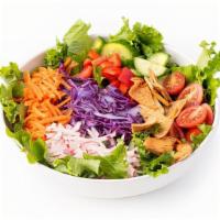 Garden Side Salad · lettuce, tomatoes, carrots, pita croutons, radish, red bell pepper, cucumbers, purple cabbag...