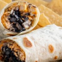 Sharky'S Burrito · Non-GMO rice, organic beans, salsa verde