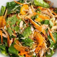 Sharky'S Chicken Salad · Chicken, organic greens, cabbage, mandarin oranges, carrots, toasted almonds, sesame tortill...