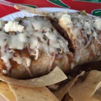 Burritos · your choice of meat, rice, refried beans, sour cream, cheese, cilantro, onion. Upgrade to a ...