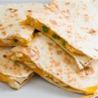 Quesadilla With Meat · Flour tortilla and cheese served with salad, chips, or fries.