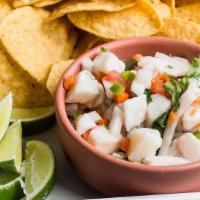 Fish Ceviche · Tilapia ceviche served with tostadas
