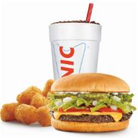 Sonic Cheeseburger Combo · Includes choice of tots or fries and fountain drink.
