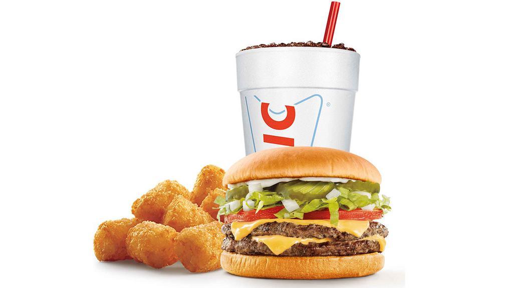 Supersonic Double Cheeseburger Combo · Includes choice of tots or fries and fountain drink.