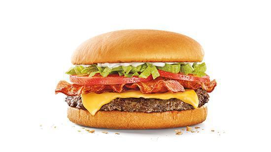 Sonic Bacon Cheeseburger Combo · Includes choice of tots or fries and fountain drink. Served with hickory BBQ sauce, pickles, onions, lettuce, tomato, cheese, bacon, and an onion ring.