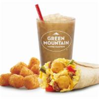 Supersonic Breakfast Burrito Combo · It includes cheddar cheese, tater tots, onions, jalapenos, tomatoes, egg, and choice of saus...