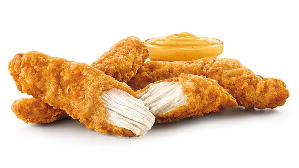 Chicken Strips (3 Pieces Or 5 Pieces) · Crispy-on-the-outside, juicy-on-the-inside, these all-white meat chicken strips are packed with flavor. Choice of dipping sauce.