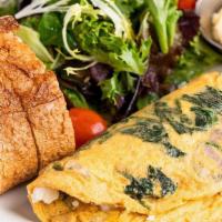 The Spinach & Feta Omelet · Three organic eggs with sautéed spinach, red onions & imported feta cheese.
Available by req...