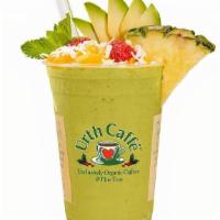 Vivavocado Smoothie™ · Made with fresh creamy avocado, cucumber, pineapple, mango, mint leaves, and a touch of mapl...