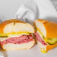 Uncle Bob · Lean pastrami, havarti cheese, dill pickles and yellow mustard.