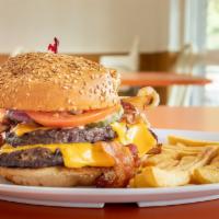Double Cheeseburger (1/3 Lb.) · With Lettuce, Tomato, Onion, Pickle, American Cheese, Thousand Island.