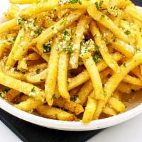 Garlic Parmesan Fries · Your traditional French Fries with an indulgent dose of fresh grated parmesan and garlic goo...