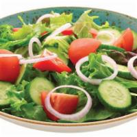 House Salad · Vegan. Spring mix, tomato, cucumber, red onion, with our homemade dressing.