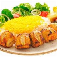 Boneless Chicken Plate · Served with basmati white rice and house salad.