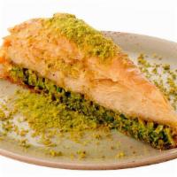 Turkish Baklava With Pistachio · Fresh homemade triangle sliced Baklava with Pistachio grade A