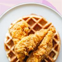 Lovely #1 · 2 Piece Chicken Tenders, Double Stack Belgian Waffles, Honey Butter, Maple Syrup, Signature ...