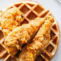 Lovely #2 · 3 Piece Chicken Tenders, Double Stack Belgian Waffles,  Honey Buter, Maple Syrup, Signature ...