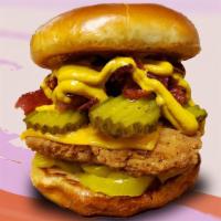Lovely Chicken Pastrami Sandwich · Crispy Chicken Breast, Slow Roasted Pastrami, Banana Peppers, Butter Pickles, Mayo and Musta...