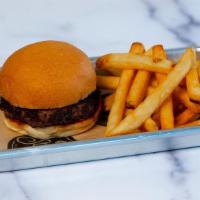 Kids Burger · Choice of Kids Sized Beef or Turkey Patty Served Plain and Choice of Kids Side.