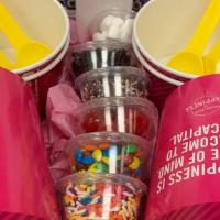 Smile In A Box · 2 32 oz Frozen Yogurt
5 toppings Includes  rainbow nonpareils, maraschino cherries, mini m&m...