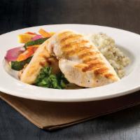 Fire Grilled Chicken  · Grilled chicken breast, mashed potatoes, roasted vegetables.