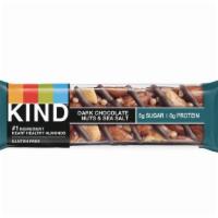 Kind Bar - Dark Chocolate Nuts & Sea Salt · This bar is a simple flavor combination of sea salt sprinkled over whole nuts and dark choco...
