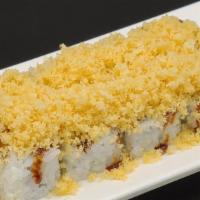 Crunchy Roll · 8pcs. IN : shrimp tempura, crab meat, avocado  / OUT : crunch flakes / SAUCE : eel