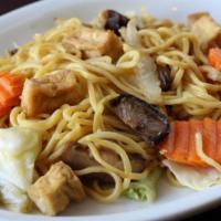 Yakisoba · Pan fried noodles (wheat), shiitake fresh mushroom, onion, celery, carrot, cabbage, sesame s...