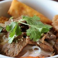 Sting Noodle · Steamed Noodle. BBQ beef, fried soy shrimp, eggs roll, noodle, bean sprout, cucumber, lettuc...