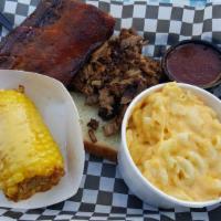 Pork Babyback Rib · Open face. Quarter rack of St Louis ribs and a side.