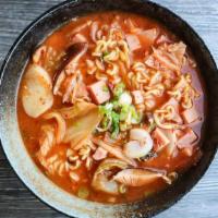 Bootcamp Ramyun · Korean style ramen noodles, spam, green onion, rice cake, egg, kimchi, shiitake mushroom & s...