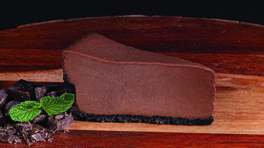 Belgian Chocolate Cheesecake · Single slice of Belgian chocolate cheesecake