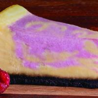 Cheesecake Raspberry Swirl · Single slice of Raspberry Swirl cheesecake