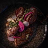 New York Steak · cilantro chimichurri | grilled spring onions | amarosa potatoes