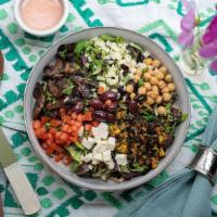 Grilled Veggie Chop · mixed greens, chickpeas, broccoli, squash, mushrooms, zucchini, tomato, mozzarella, provolon...