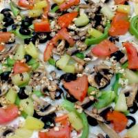 Vegetarian Pizza · Onion, green peppers. Black olives, mushroom. tomatoes