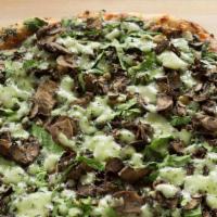 Spin & Shroom, Large, Thin · Spinachy, cheesy, garlicky blend with roasted crimini mushrooms. Think lasagna with a pizza ...