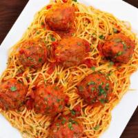 Spaghetti & Meatball Platter · House made 100% beef meatballs with spaghetti. Serves 2-3