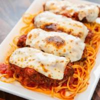 Chicken Parmesan Platter · Chicken Parmesan tenders, served with spaghetti marinara. Serves 2-3