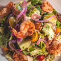 Blackened Shrimp Salad · Romaine and spring mix greens, avocado, pickled red onion, heirloom cherry tomatoes, toasted...